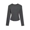 Camiseta sexy de cuello redondo y manga larga estilo Kardashian para mujer, top básico acanalado liso para otoño 2025