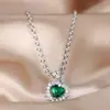 Collar de Corazón de Océano Platino Esmeralda Amor Europeo y Americano de Amazon Atmosférico Noble Versátil Collar de Lujo Ligero