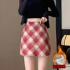 Falda Corta de Cuadros Grises para Mujer, Falda de Lana de Cintura Alta en Línea A para Otoño e Invierno, Estilo Preppy, Corte Ajustado para Figuras Pequeñas