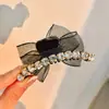 Novo grampo de cabelo de rede de diamante AB dupla face com laço para primavera e verão, grampo de pressão pequeno, presilha de cabelo com temperamento feminino, franja lateral, presilha de tubarão, adorno de cabeça