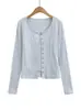 Conjunto de três peças estilo francês: camiseta de manga longa com cardigã de desejo puro + top tipo camisola + saia evasê de cintura alta elástica
