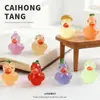 Resina Caricatura Estéreo Luminoso Frutas y Verduras Lindo Escuadrón de Patos Llavero Colgante DIY Accesorios Muñeco Estéreo de Escritorio