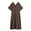 Estilo europeu e americano transfronteiriço AliExpress comércio exterior feminino ZR em estoque novo vestido longo camisa misto de cânhamo