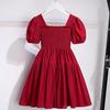Vestido de princesa para niñas, nuevo vestido de verano de Internet Celebrant de moda de estilo occidental, vestido grande para niñas con cuello cuadrado y mangas abullonadas, vestido de verano para niñas.