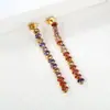 Brincos de Franja com Zircônia Europeus e Americanos Moda Feminina Estilo Exquisito de Luxo Leve Versátil Corrente de Diamante Colorido Acessórios Brincos Transfronteiriços