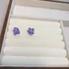Pendientes de Flor de Pétalo de Doble Capa Púrpura Aguja de Plata Estilo Hada Pinzas para Orejas Pendientes Pequeños Frescos