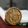 Espelho Pequeno de Sândalo Verde, Espelho de Maquiagem Portátil, Espelho de Penteado Redondo Pequeno Esculpido Estilo Antigo, Espelho Pequeno Redondo em Forma de Lótus Venda por Atacado