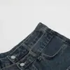 Jia Yi Ku 2026 Estilo Americano High Street Ro Jeans de Sarja Lavada Desgastada Desfiada Calças de Perna Larga Soltas Falsas de Duas Peças Curvas