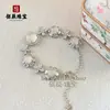 Pulseira de Calcedônia Branca Gelo Natural Prata 925 Banhada a Cobre Incrustada com Esmeralda Verde Imperial Pulseira Ágata Rosa Jade Presente Exquisito