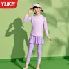 Traje de baño para niñas, dos piezas, pantalones largos de manga larga, cómodo, transpirable, secado rápido, para estudiantes, estilo falda para niños medianos y grandes