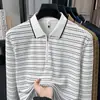 Camisa Polo de Manga Larga para Hombre, Estilo Nuevo de Primavera y Otoño, Corte Holgado, con Cremallera y Rayas, Top Sencillo para Hombres Jóvenes y de Mediana Edad