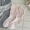 Calcetines de estilo ballet otoño/invierno estilo ins coreano puño suelto borde enrollado longitud hasta media pantorrilla adelgazantes tela de felpa JK etiqueta de tela estilo academia de huevo calcetines largos