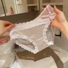 Calcinha Sexy de Cetim com Renda Feminina 2027 Nova Alta Aparência Desejo Puro Laço Tanga Feminina Cintura Baixa Francesa