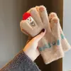 Luvas de Tricô de Inverno Fofas de Boneco de Neve para Mulheres com Tela Sensível ao Toque Espessadas Quentes para Ciclismo Cinco Dedos à Prova de Vento e Frio