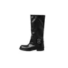 Hebilla de cinturón de estilo británico para comercio exterior, botas de caballero para mujer, cuero genuino, tacón grueso, punta redonda, adelgazante, versátil, tacón medio, estilo tubo de bota