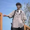 Fabricante Directo Camisa Rayada de Manga Corta para Hombre Verano Nuevo Retro Japonés Camisa de Manga Corta Holgada Casual High Street