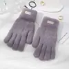 Luvas de Lã Tricotada de Camada Dupla Pelúcia com Tela de Toque de Cinco Dedos para Mulheres Outono e Inverno Tricotadas Quentes Ciclismo Forradas com Fleece Espessamento Atacado