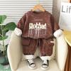 Ropa para Niños Yihao Traje de Otoño e Invierno para Niños 2025 Nuevo Conjunto de Dos Piezas con Letras Ropa de Bebé de Moda con Forro Polar