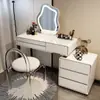 2026 Tocador de Madera Maciza con Encimera de Roca Color Crema Mesa de Noche Integrada Mesa de Maquillaje Retráctil Celebridad de Internet Dormitorio Moderno Sencillo