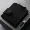 Novo suéter de lã 100% pura para outono e inverno para homens, gola alta discreta, corte solto, suéter base de tricô grosso, suéter casual de negócios