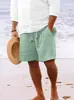 Nuevos Pantalones Cortos de Algodón y Lino con Múltiples Bolsillos y Cordón Rayados Casuales de Playa para Hombre de la Nueva Estación Independiente de Amazon Europea y Americana