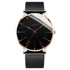 Relógio Masculino de Quartzo com Detalhe Azul Minimalista, Pulseira Ultra-Fina de Metal em Malha, Relógio de Pulso Casual para Negócios