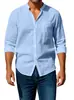 Camisas de manga larga para hombre europeas y americanas, transfronterizas de Amazon, tipo lino, cuello mao, transpirables, cómodas, casuales, con bolsillos, camisa de manga larga para hombre