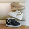 Botas de Neve Infantis Inverno Masculino e Feminino Bebê Crianças Velcro Cor Pura Simples Veludo Espessado Impermeável Sapatos de Algodão