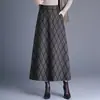Saia Midi A-line com Renda de Diamante Feminina Outono Inverno 2026 Nova Saia Longa Simples de Cintura Alta Elegante para o Trabalho Barra Larga