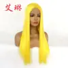 Comercio exterior Europa y Estados Unidos popular peluca de pelo largo liso amarillo para mujer fibra química encaje frontal medio tejido a mano gorro fabricantes en stock