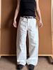Jeans Brancos Largos Simples Estilo Americano Retrô Marca Moderna Perna Reta Relaxada Perna Larga Calças Casuais para Homens e Mulheres