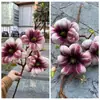 Flor de Magnolia Artificial Estilo Chino Cubo de la Fortuna Flor de Año Nuevo 3 Cabezas Tacto Realista Magnolia de Kapok Boda Decoración del Hogar Flores Artificiales Mayoreo