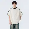 Marca de Tendencia Americana Color de Contraste Protección Solar Deportiva Transpirable Camiseta de Manga Corta para Hombre Verano Holgada Cuello Redondo Pareja Antibacteriana Camiseta Básica