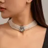 Collar de diamantes apilados multicapa, elegante, de lujo, estilo barroco retro de la corte, joyería transfronteriza europea y americana
