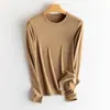 Camiseta básica de manga larga de seda de morera de alta tecnología, con cuello alto, para mujer, versátil, de corte ajustado, para usar en capas
