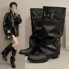 Botas Femininas 2026 Outono Novo Versáteis Acima do Joelho com Pernas Dobráveis, Fivela, Salto Plataforma Estilo Garota Picante Retrô