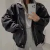 2026 Chaqueta de Trabajo Casual Suelta Desmontable con Capucha y Cuello Falso con Cremallera Dongdaemun Coreana