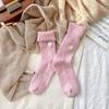 Calcetines gruesos otoño e invierno mujeres aman bordado de lazo tubo doblado calcetines de mujer encaje calcetines de lana cálidos embalaje independiente