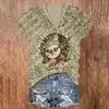 Camiseta de manga corta con cuello en V para mujer con estampado de rana animal colorida, diseño casual personalizado 3D, venta al por mayor