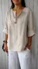 Amazon 2026 Transfronterizo Europeo y Americano Verano Nuevo Camiseta Holgada para Mujer Cuello en V Algodón y Lino Botones Arriba