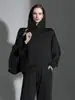 Sudadera con capucha de color liso minimalista, corte holgado, hombros caídos, sudadera con capucha informal, top casual básico versátil y con caída, estilo nuevo