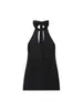 Vestido Sexy Plisado de Cuello Halter para Mujer, Satinado sin Espalda Verano 2025 Ajustado al Cuerpo con Caída Color Sólido Vestido de Pico Profundo