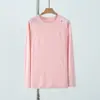 Nueva Camiseta de Manga Larga para Mujer de Primavera y Otoño Algodón de Fibra Larga Holgada Casual Cuello Redondo Mangas Raglán Bloques de Color Sólido Sudadera Fina