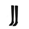 Outono e Inverno 2026 Novo Estilo Botas Pretas de Camurça Bico Fino Plissadas Empilhadas Retrô de Cano Alto Acima do Joelho Salto Agulha Botas de Equitação