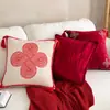 Decoraciones de Año Nuevo para el Año del Caballo, Cojín para Sofá de Dormitorio y Mirador con Relleno, Funda de Almohada Estilo Chino Nuevo, Rojo con un Toque de Lujo