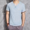 Camiseta de estilo chino para hombre, moda de verano, fina, holgada, de talla grande, de manga corta, de lino de imitación, sencilla, retro.