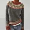 Amazon Europeo y Americano Nuevo Suéter para Mujer Wish Más Vendido Cuello Redondo Combinación de Colores Suelto Moda Jersey Tejido