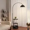 Lámpara de pie estilo pesca, lámpara vintage para el lateral del sofá de la sala de estar con estante integrado, lámpara de mesita de noche de dormitorio de gama alta de mediados de siglo moderno