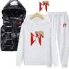 Comércio Exterior Outono e Inverno Conjunto de Três Peças de Moletom com Capuz, Calça de Moletom e Colete de Algodão Masculino e Feminino para Casais Roupa Casual com Forro de Lã