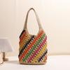 Bolso de hombro de paja tejida con rayas de color directo de fábrica, nuevo bolso tejido hueco, estilo vacacional, bolso de playa, bolso de ocio para mujer